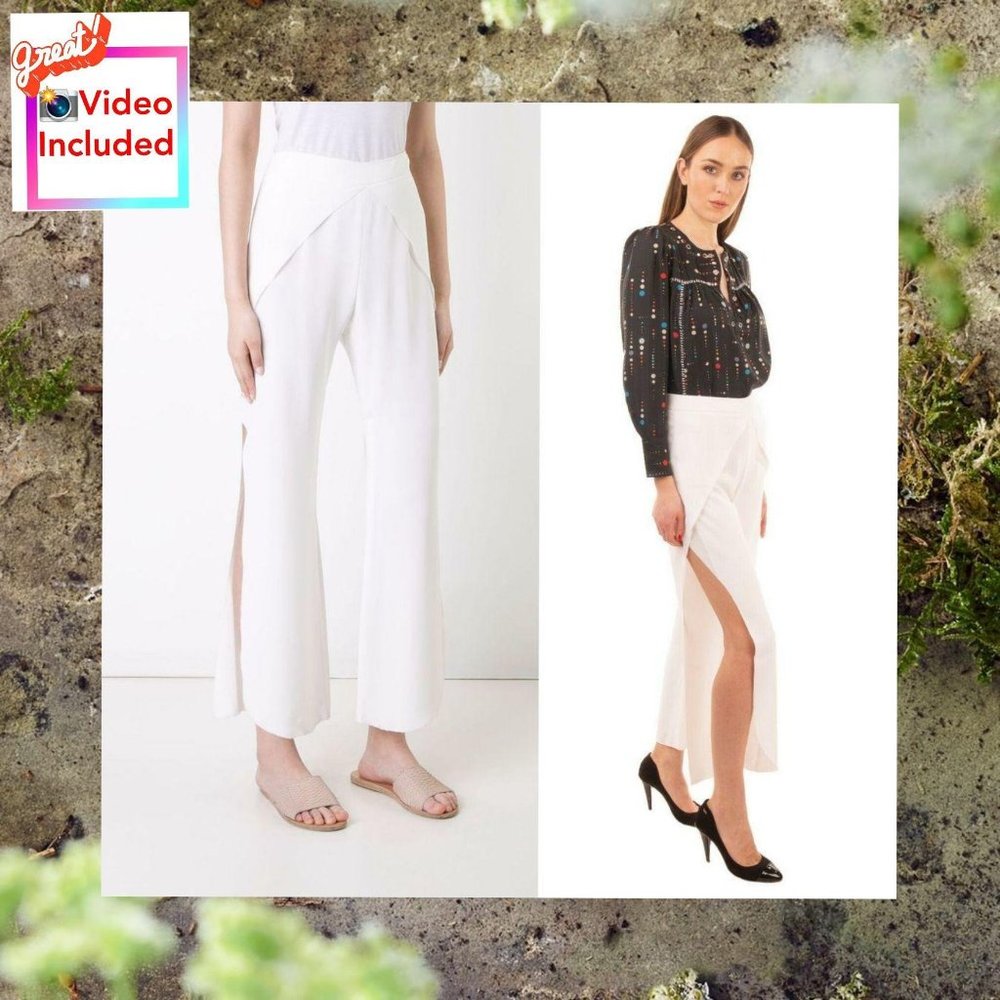 $455 NWT Goen.J White Layered Slit‎ Wide Leg Pants